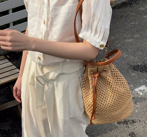 画像4: bucket tote shoulder basket bag  2WAY bag 　 バケット トートショルダー籠かご２WAYバッグ (4)