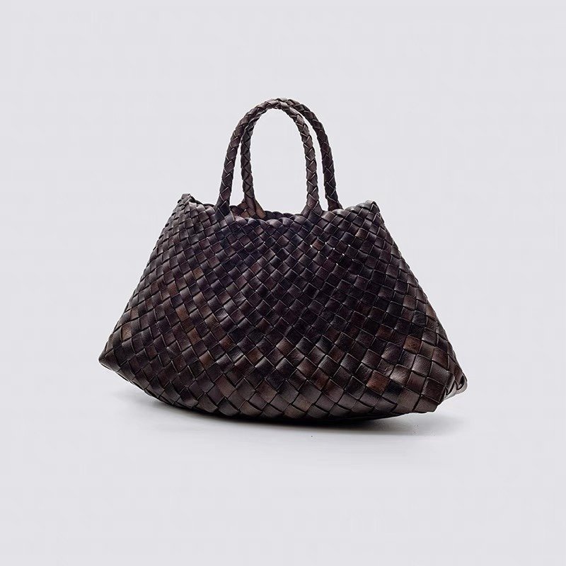 画像7: Leather Braided Mesh Tote Shoulder Bag Bagbasket picnic shopping bag レザー編み込みメッシュトートショルダーバッグピクニックショッピングバッグ 籠かごバッグ (7)