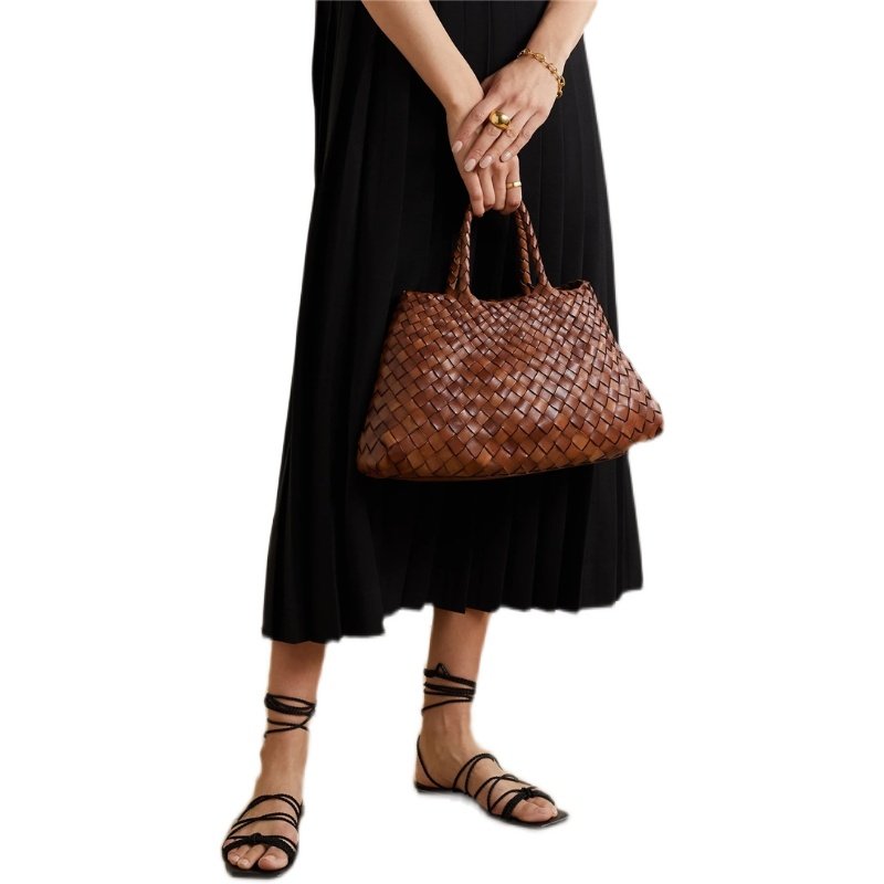 画像6: Leather Braided Mesh Tote Shoulder Bag Bagbasket picnic shopping bag レザー編み込みメッシュトートショルダーバッグピクニックショッピングバッグ 籠かごバッグ (6)