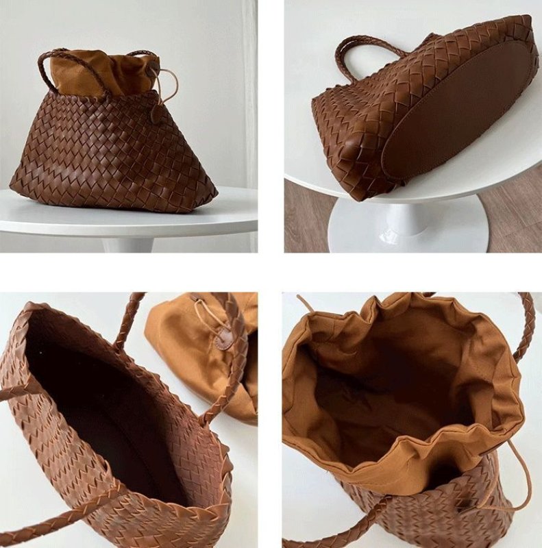 画像12: Leather Braided Mesh Tote Shoulder Bag Bagbasket picnic shopping bag レザー編み込みメッシュトートショルダーバッグピクニックショッピングバッグ 籠かごバッグ (12)