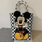 画像4: Mickey Mouse Damier Checkered Tote Bagbasket picnic shopping bag　 ミッキーマウスミッキー ミッキーダミエバスケットピクニックショッピングバッグ トート籠かごバッグ (4)