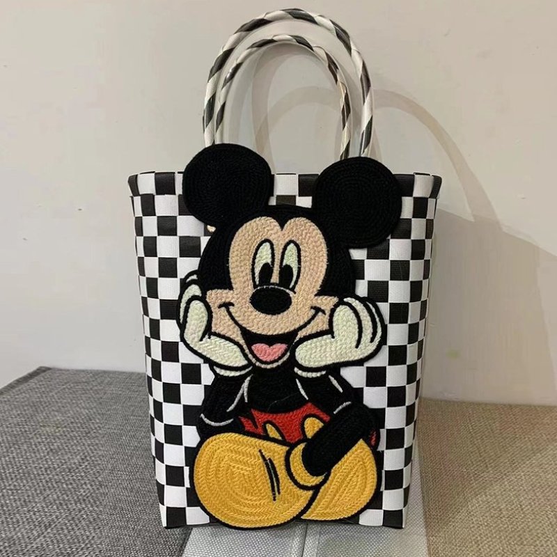画像4: Mickey Mouse Damier Checkered Tote Bagbasket picnic shopping bag  ミッキーマウスミッキー ミッキーダミエバスケットピクニックショッピングバッグ トート籠かごバッグ (4)