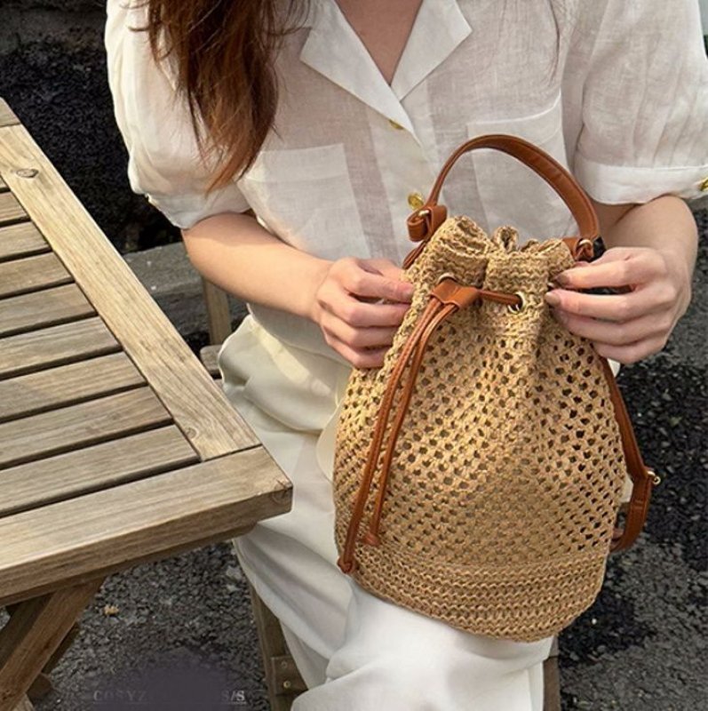 画像3: bucket tote shoulder basket bag  2WAY bag   バケット トートショルダー籠かご2WAYバッグ (3)