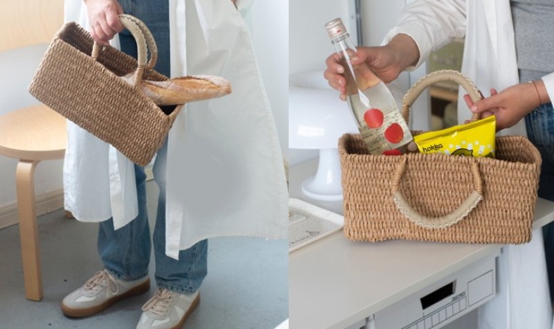 画像6:  paper rope horizontal basket picnic shopping bag  paper rope横長バスケットピクニックショッピングバッグ トート籠かごバッグ (6)