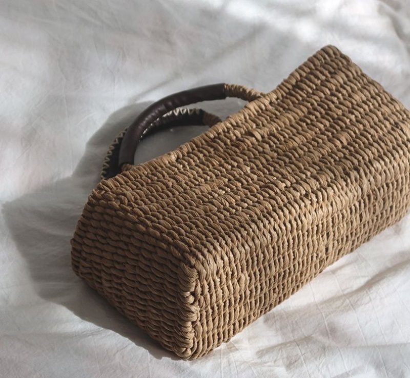 画像5:  paper rope horizontal basket picnic shopping bag  paper rope横長バスケットピクニックショッピングバッグ トート籠かごバッグ (5)