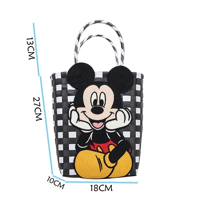 画像3: Mickey Mouse Damier Checkered Tote Bagbasket picnic shopping bag  ミッキーマウスミッキー ミッキーダミエバスケットピクニックショッピングバッグ トート籠かごバッグ (3)