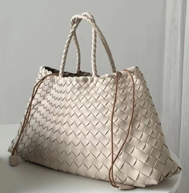 画像2: Leather Braided Mesh Tote Shoulder Bag Bagbasket picnic shopping bag レザー編み込みメッシュトートショルダーバッグピクニックショッピングバッグ 籠かごバッグ (2)