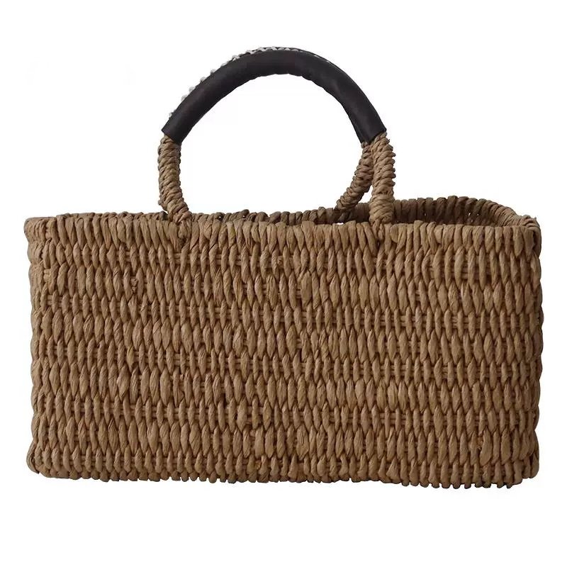 画像2:  paper rope horizontal basket picnic shopping bag  paper rope横長バスケットピクニックショッピングバッグ トート籠かごバッグ (2)