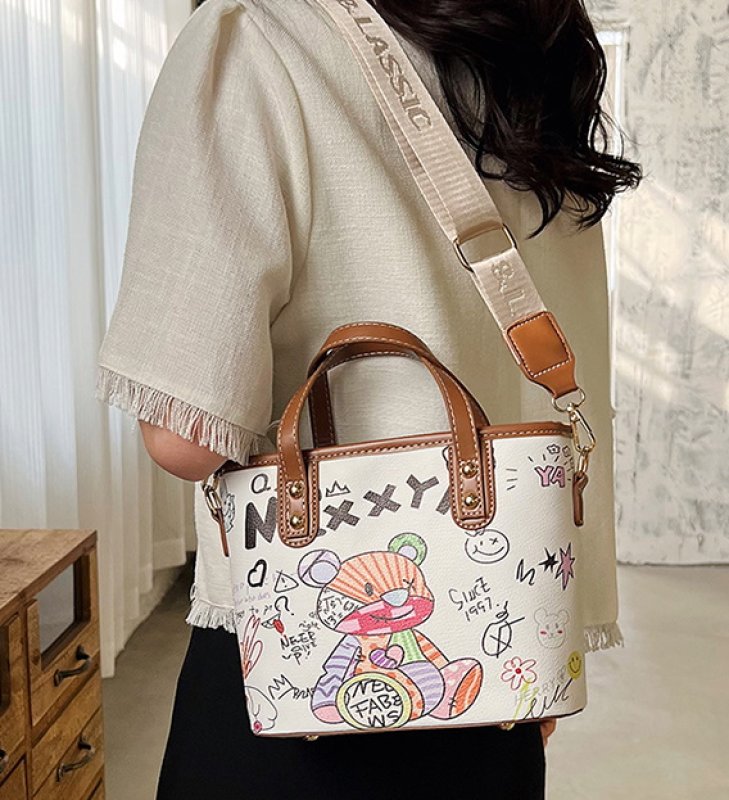 画像5: painting bear tote shoulder bag shopping bag ペインティングベア熊レザートートショルダーバッグピクニックショッピングエコバッグ  (5)