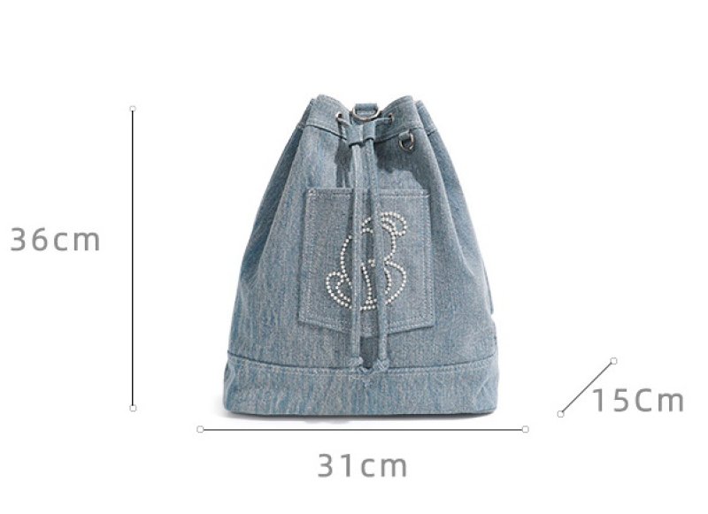 画像9: Denim Rhinestone Backpack Rucksack Tote Shoulder Bag shopping bag パール付きバックパックトートショルダーバッグピクニックショッピングエコバッグ  (9)