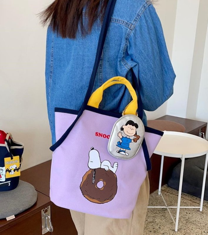 画像9: snoopy canvas tote shoulder bag shopping bag スヌーピーキャンバストートショルダーバッグピクニックショッピングエコバッグ  (9)