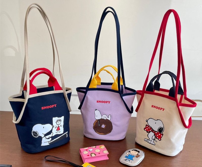 画像6: snoopy canvas tote shoulder bag shopping bag スヌーピーキャンバストートショルダーバッグピクニックショッピングエコバッグ  (6)