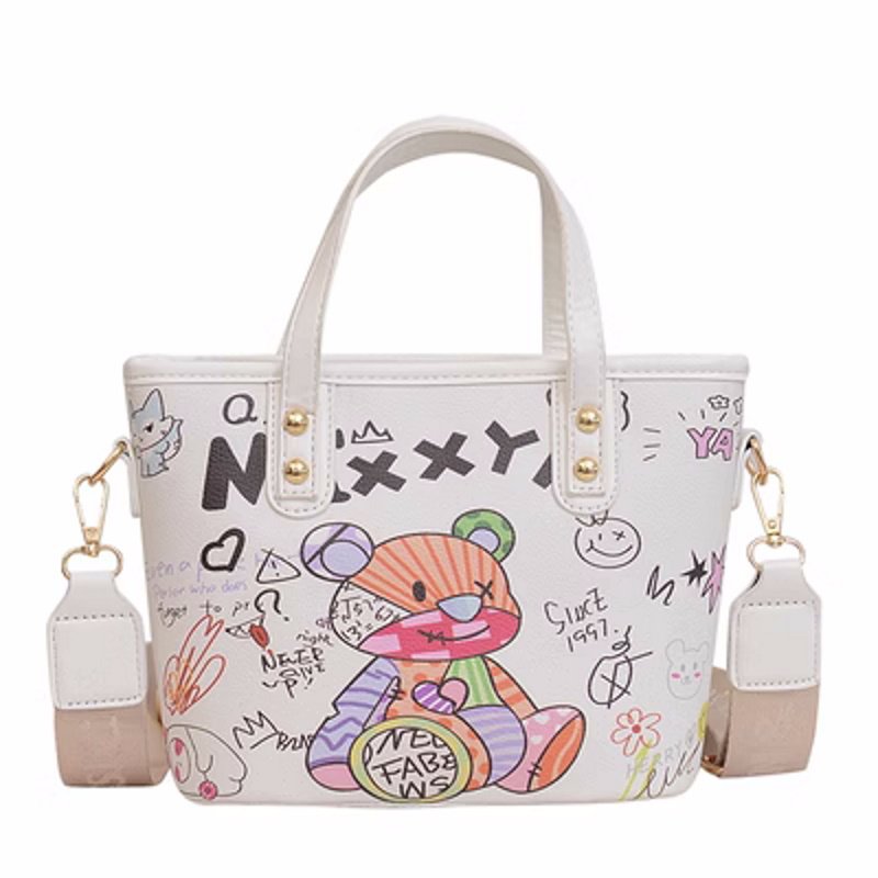 画像2: painting bear tote shoulder bag shopping bag ペインティングベア熊レザートートショルダーバッグピクニックショッピングエコバッグ  (2)