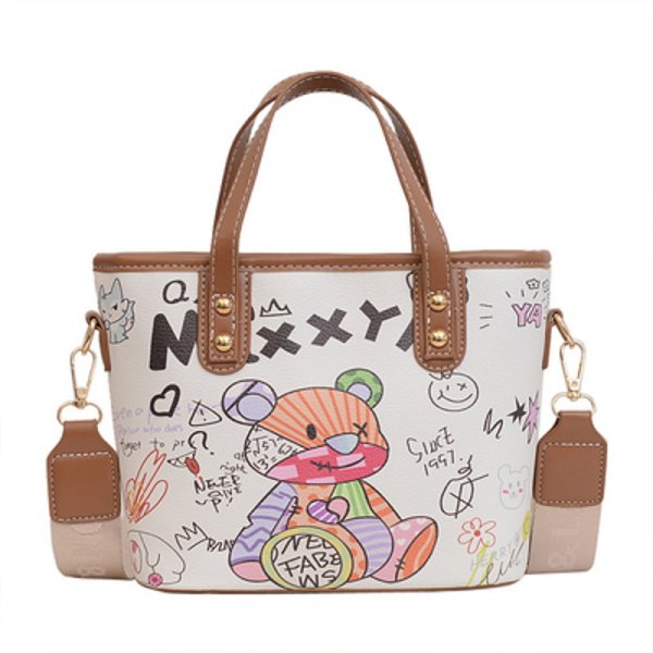 画像1: painting bear tote shoulder bag shopping bag　ペインティングベア熊レザートートショルダーバッグピクニックショッピングエコバッグ  (1)