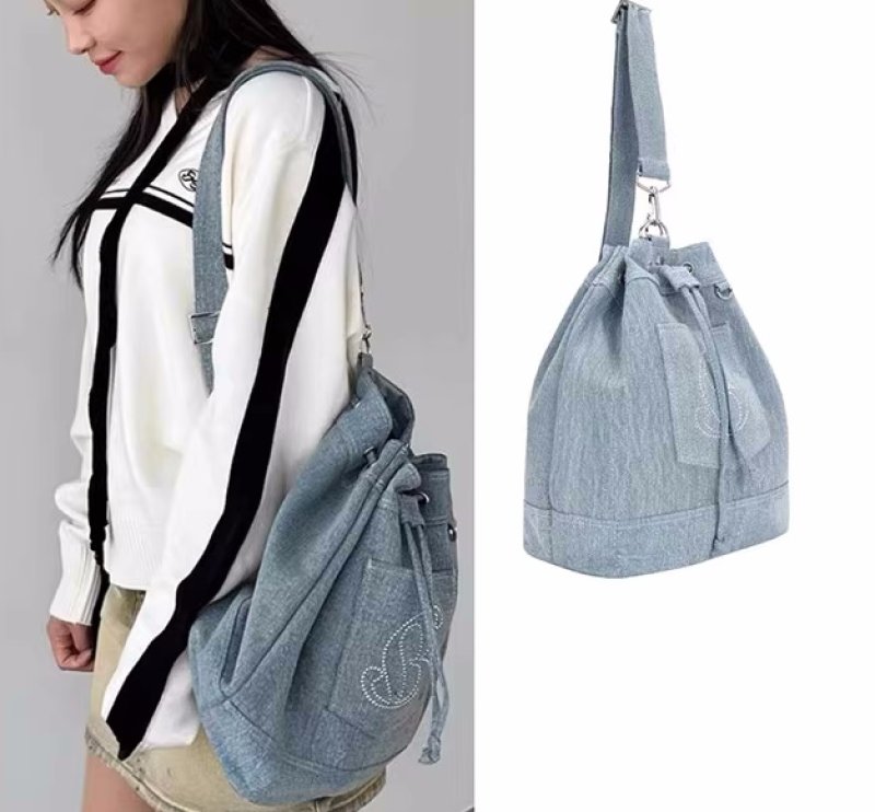 画像8: Denim Rhinestone Backpack Rucksack Tote Shoulder Bag shopping bag パール付きバックパックトートショルダーバッグピクニックショッピングエコバッグ  (8)