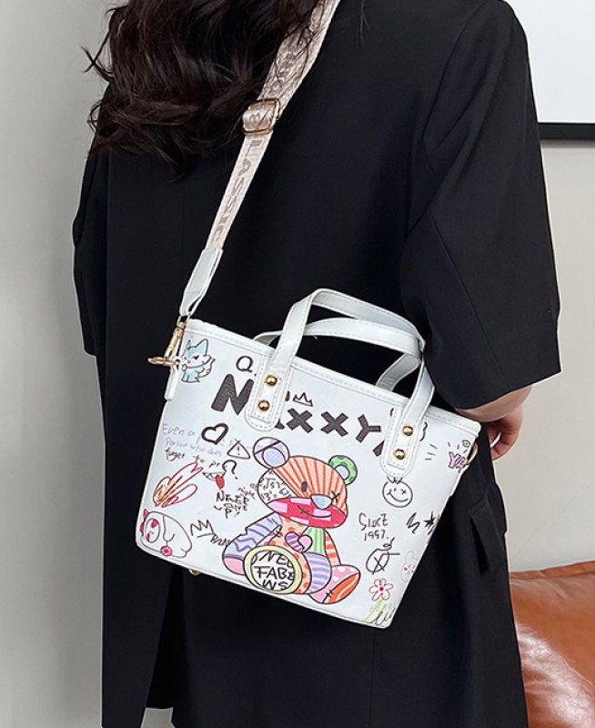 画像4: painting bear tote shoulder bag shopping bag ペインティングベア熊レザートートショルダーバッグピクニックショッピングエコバッグ  (4)