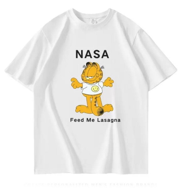 画像1:  Garfieldx NASA printT-shirt　ユニセックス 男女兼用Garfieldガーフィールド×NASAナサプリントTシャツ (1)