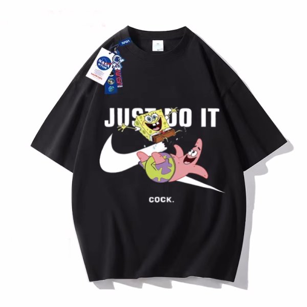 画像1: JUST DO IT Later × Spongebob & Patrick printT-shirt　ユニセックス 男女兼用JUST DO IT Later スポンジボブ＆パトリックブロークンスウォッシュプリントTシャツ (1)