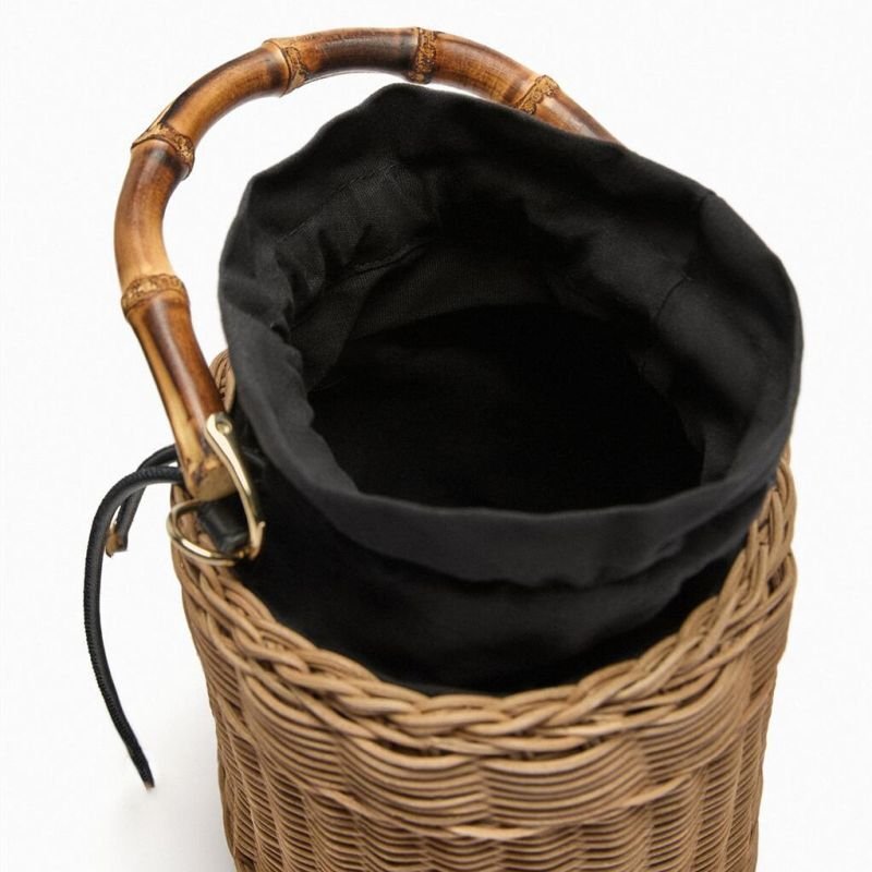 画像5: bamboo handle bucket hamper bag basket bag  2WAY bag  バンブーハンドル  トートショルダー籠かご2WAYバッグ (5)