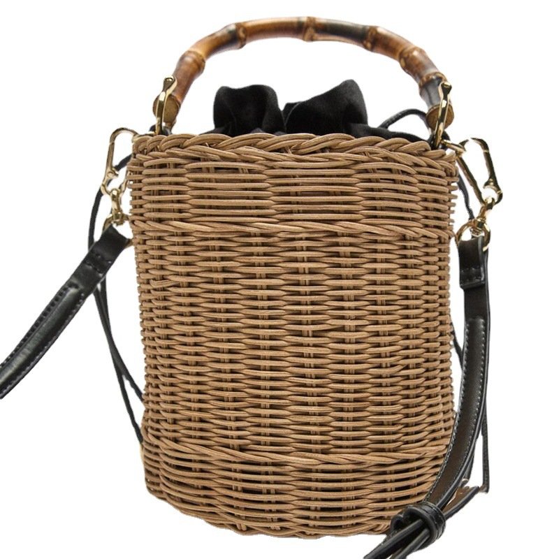 画像2: bamboo handle bucket hamper bag basket bag  2WAY bag  バンブーハンドル  トートショルダー籠かご2WAYバッグ (2)