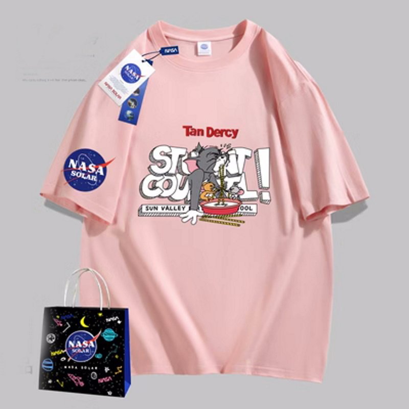 画像7: NASA x Tom and Jerry Noodle Eating Tom PrintT shirt　 ユニセックス男女兼用NASAナサ×トムとジェリートム＆ジェリーイーティングヌードルトムプリント半袖 Tシャツ (7)