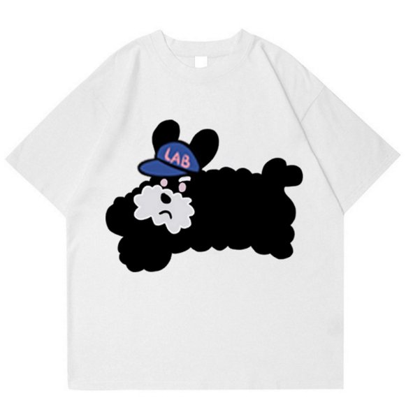 画像1: ABC logo cap dog Print T-shirt　男女兼用ユニセックスabcロゴキャップドッグ犬プリント半袖袖Tシャツ  (1)