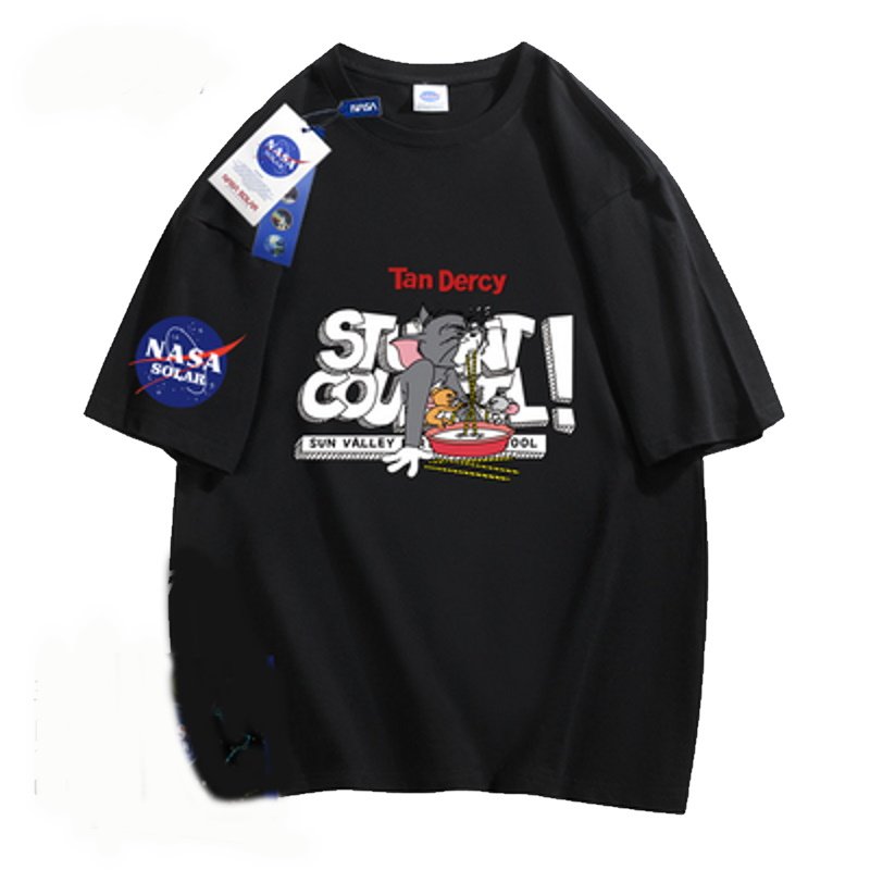 画像1: NASA x Tom and Jerry Noodle Eating Tom PrintT shirt　 ユニセックス男女兼用NASAナサ×トムとジェリートム＆ジェリーイーティングヌードルトムプリント半袖 Tシャツ (1)