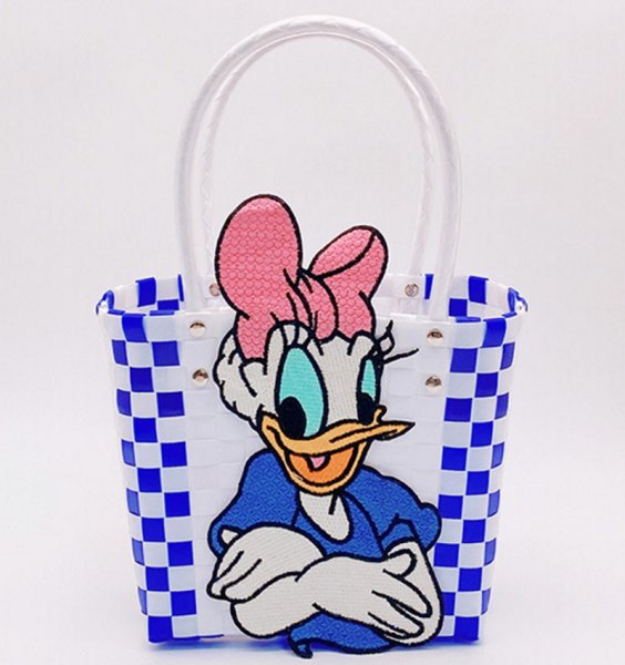 画像1: daisy duck Damier Checkered Tote Bagbasket picnic shopping bag　デイジーダックダミエバスケットピクニックショッピングバッグ トート籠かごバッグ (1)