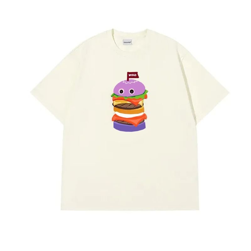 画像2:  hamburger & eyeball PrintT shirt  ユニセックス男女兼用ハンバーガー&アイボールプリント半袖 Tシャツ (2)