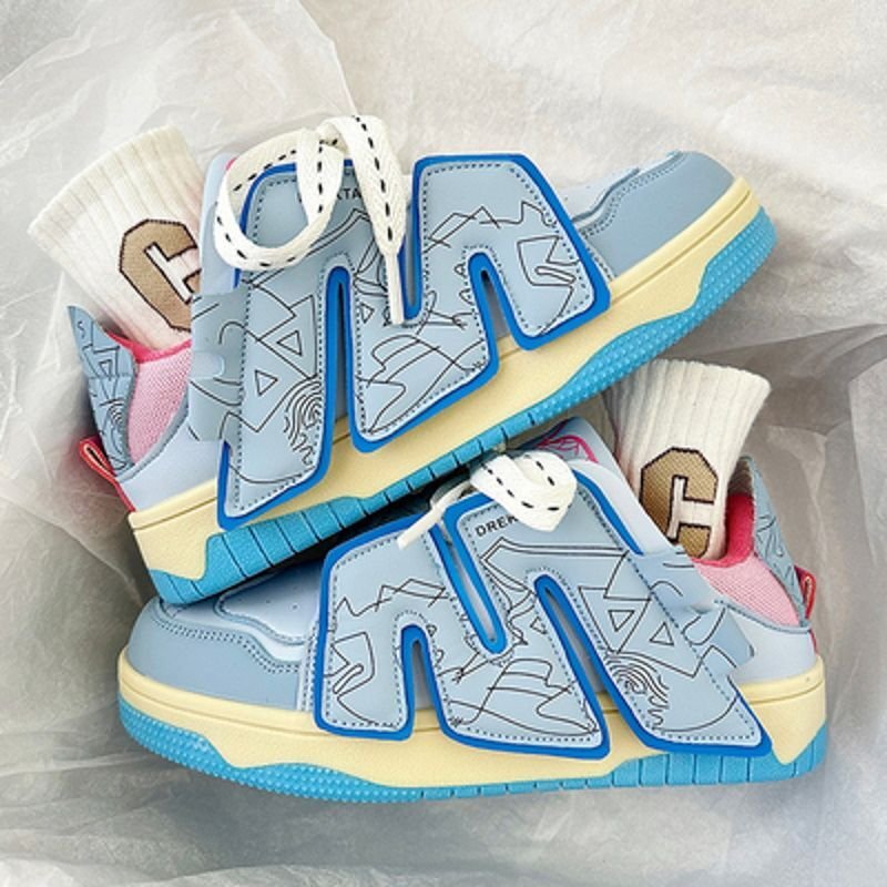 画像8: retro contrast color thick-soled skateboard shoes lace-up sneakers  男女兼用 ユニセックスコントラストカラー厚底スケートボードレザーレースアップスニーカー (8)