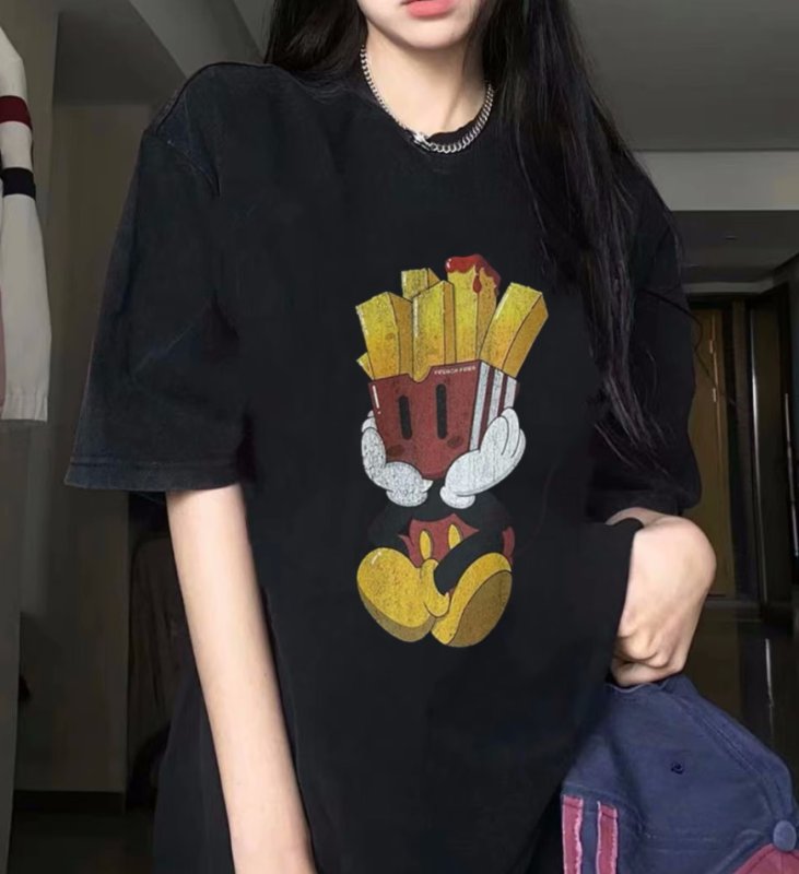 画像7: French fries Mickey Mouse Print oversizeT shirt  ユニセックス男女兼用フライドポテトミッキーマウスミッキー半袖 Tシャツ (7)
