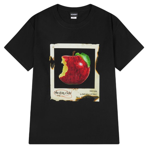 画像1: apple print Print oversizeT shirt　 ユニセックス男女兼用アップルプリントオーバーサイズ半袖 Tシャツ (1)