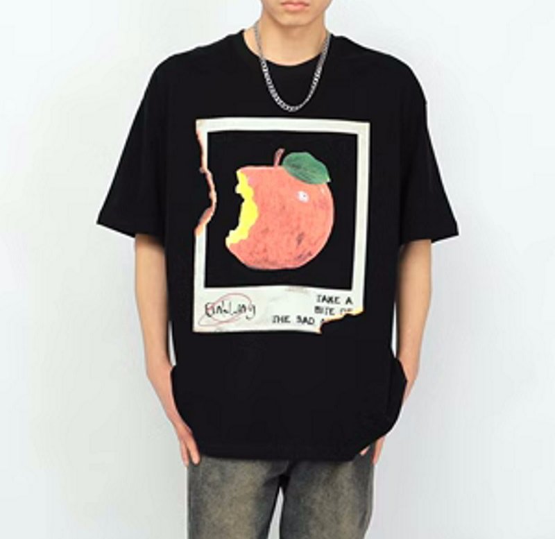 画像6: apple print Print oversizeT shirt  ユニセックス男女兼用アップルプリントオーバーサイズ半袖 Tシャツ (6)