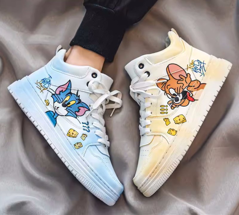 画像3: SALE セール Tom and Jerry high cut leather lace-up sneakers  男女兼用 ユニセックストムとジェリートム＆ジェリーハイカットハイトップレザーレースアップスニーカー (3)