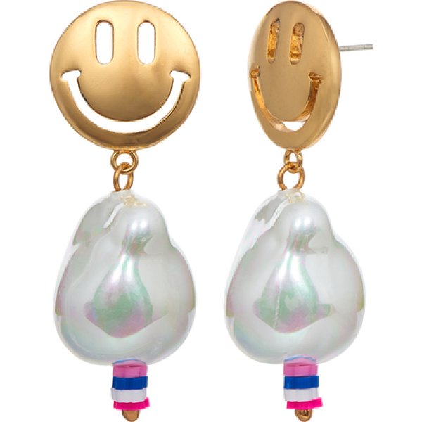 画像1: 23 Smile Head Pearl Mismatch Earrings Jewelry スマイル クリスタルパール ミスマッチピアス (1)