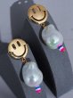 画像2: 23 Smile Head Pearl Mismatch Earrings Jewelry スマイル クリスタルパール ミスマッチピアス (2)