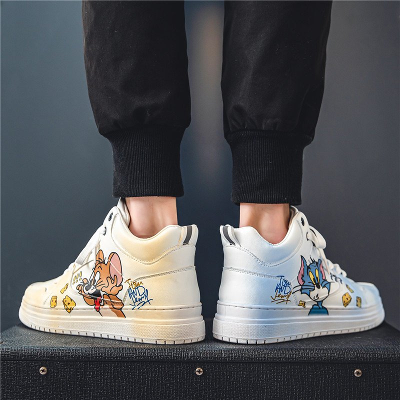 画像7: SALE セール Tom and Jerry high cut leather lace-up sneakers  男女兼用 ユニセックストムとジェリートム＆ジェリーハイカットハイトップレザーレースアップスニーカー (7)