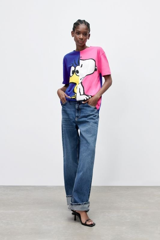 画像2: Snoopy & Woodstock asymmetry Short Sleeve T-shirt   スヌーピー＆ ウッドストック アシンメトリー  半袖Tシャツ (2)