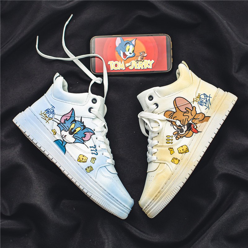 画像4: SALE セール Tom and Jerry high cut leather lace-up sneakers  男女兼用 ユニセックストムとジェリートム＆ジェリーハイカットハイトップレザーレースアップスニーカー (4)