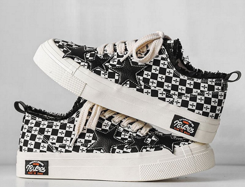 画像3: STAR EMBROIDERED CHECKERBOARD LACE-UP SNEAKERS  男女兼用 ユニセックススター星刺繍チェッカーボードレースアップスニーカー (3)
