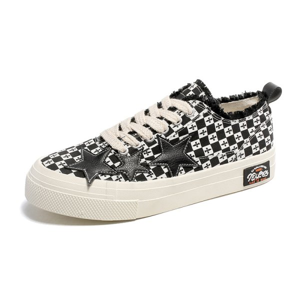 画像1: STAR EMBROIDERED CHECKERBOARD LACE-UP SNEAKERS  男女兼用 ユニセックススター星刺繍チェッカーボードレースアップスニーカー (1)