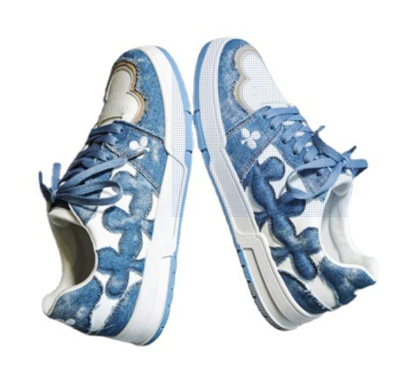画像4: Denim & leather clover embroidery lace-up sneakers  男女兼用 ユニセックスデニム&レザークローバー刺繍レースアップスニーカー (4)