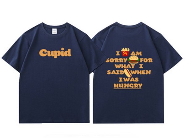 画像1: French fries & hamburger printT-shir   ユニセックス男女兼用 フライドポテト&ハンバーガー Tシャツ (1)