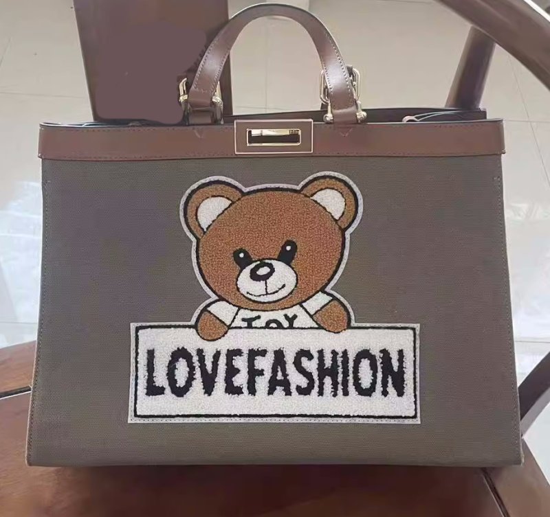 画像2: baby bear applique emblem tote shopping bag ベイビーベア熊アップリケエンブレムトートバッグ  (2)