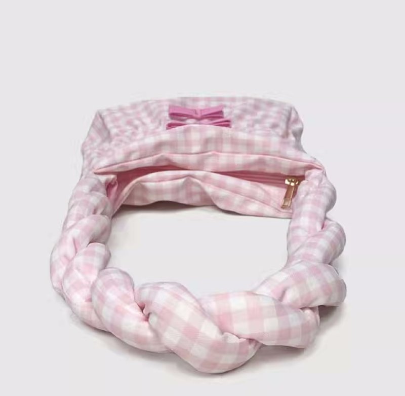 画像9: Ribbon Twist Gingham Check Hand Shoulder Bag Under Arm Bag リボンツイストハンドルギンガムチェックトートショルダーバッグアンダーアームバッグ (9)