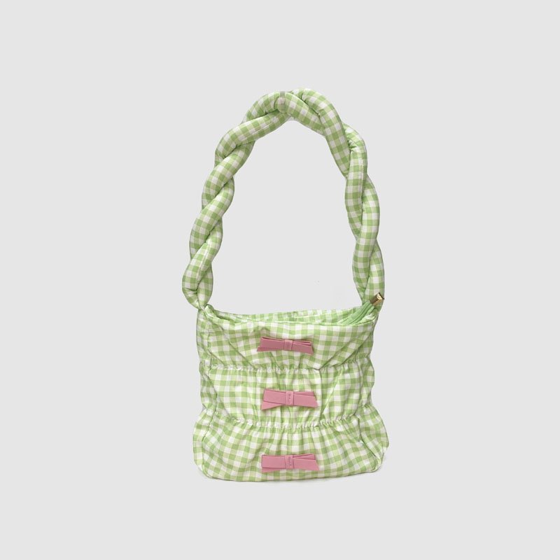 画像3: Ribbon Twist Gingham Check Hand Shoulder Bag Under Arm Bag リボンツイストハンドルギンガムチェックトートショルダーバッグアンダーアームバッグ (3)