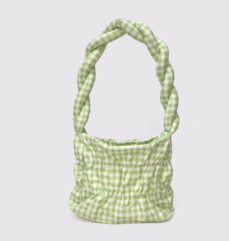 画像6: Ribbon Twist Gingham Check Hand Shoulder Bag Under Arm Bag リボンツイストハンドルギンガムチェックトートショルダーバッグアンダーアームバッグ (6)