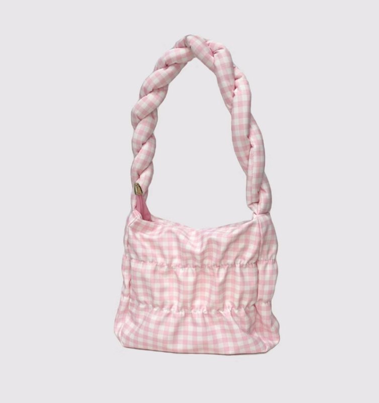 画像4: Ribbon Twist Gingham Check Hand Shoulder Bag Under Arm Bag リボンツイストハンドルギンガムチェックトートショルダーバッグアンダーアームバッグ (4)