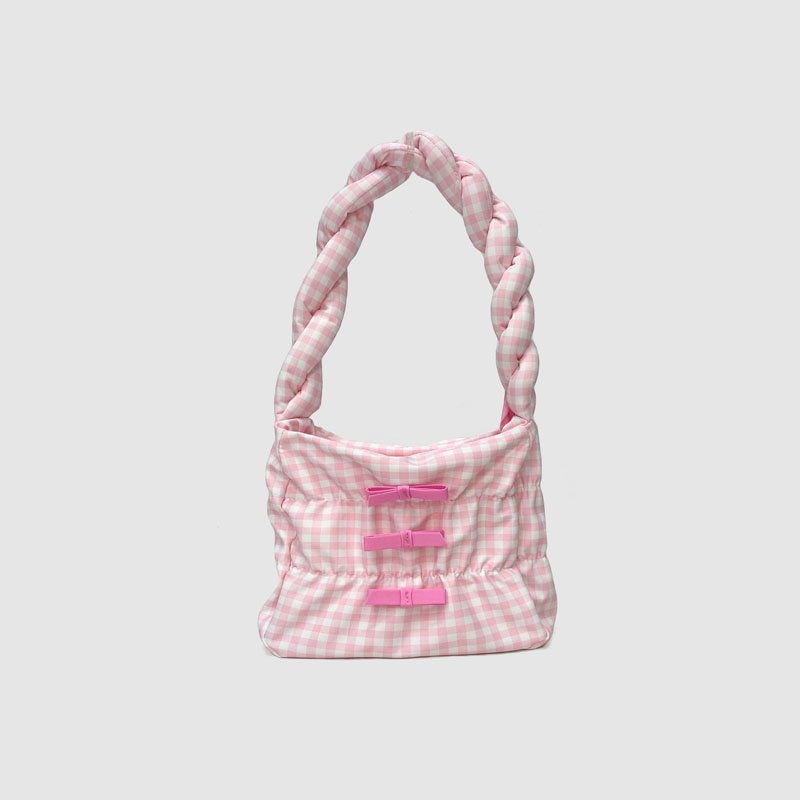 画像11: Ribbon Twist Gingham Check Hand Shoulder Bag Under Arm Bag リボンツイストハンドルギンガムチェックトートショルダーバッグアンダーアームバッグ (11)