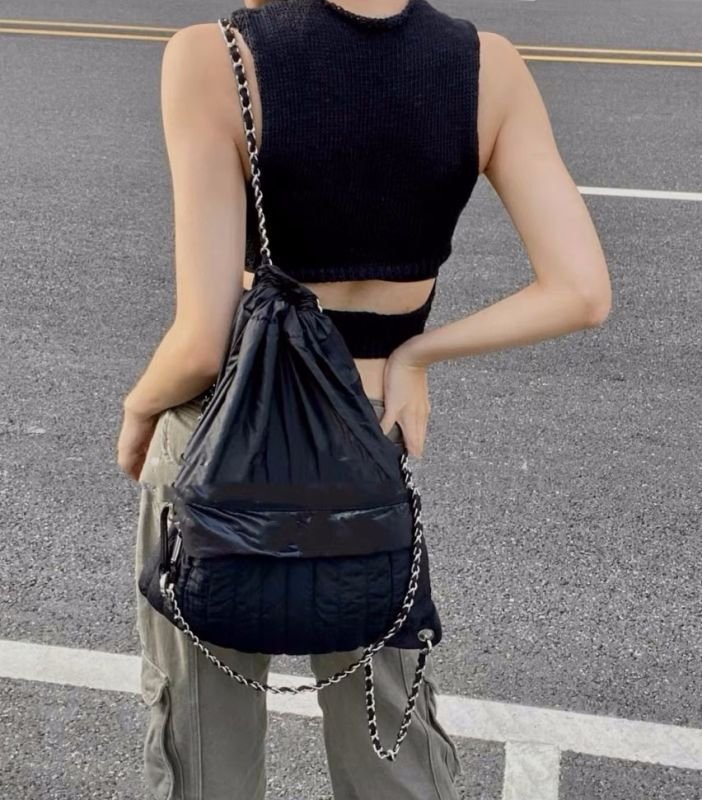 画像4: quilted chain backpack shoulder tote bag キルティングチェーンバックパック ショルダートートバッグ (4)